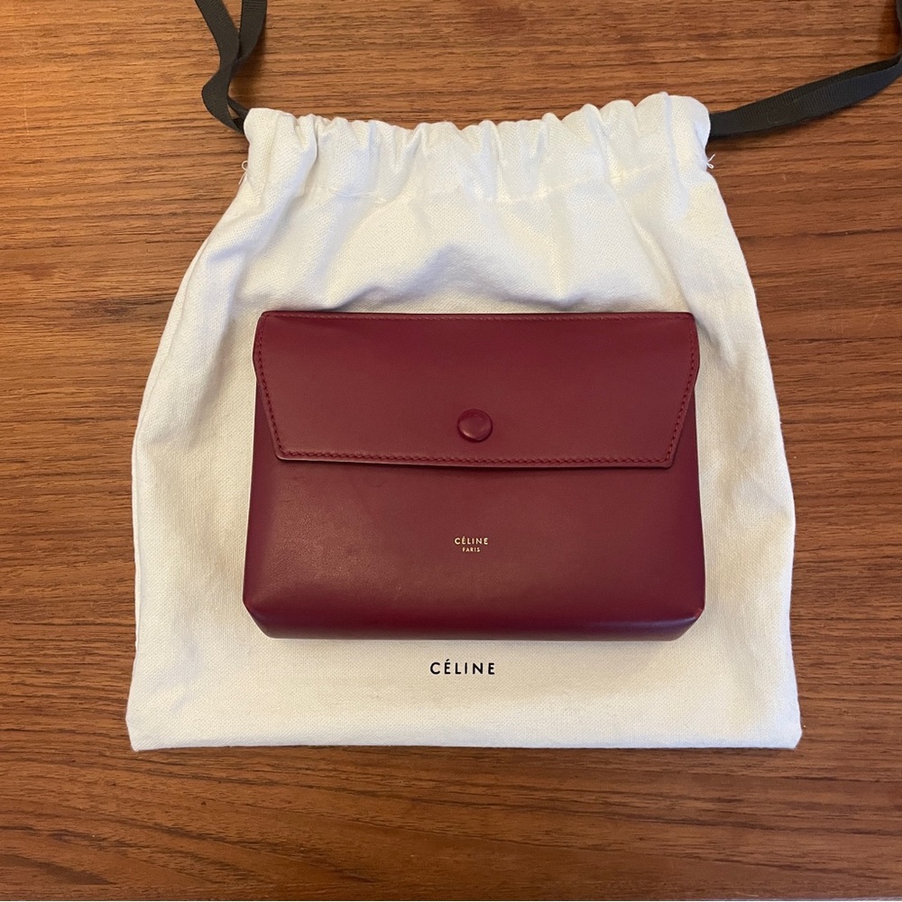 Celine Maroon Flap Snap Pouch